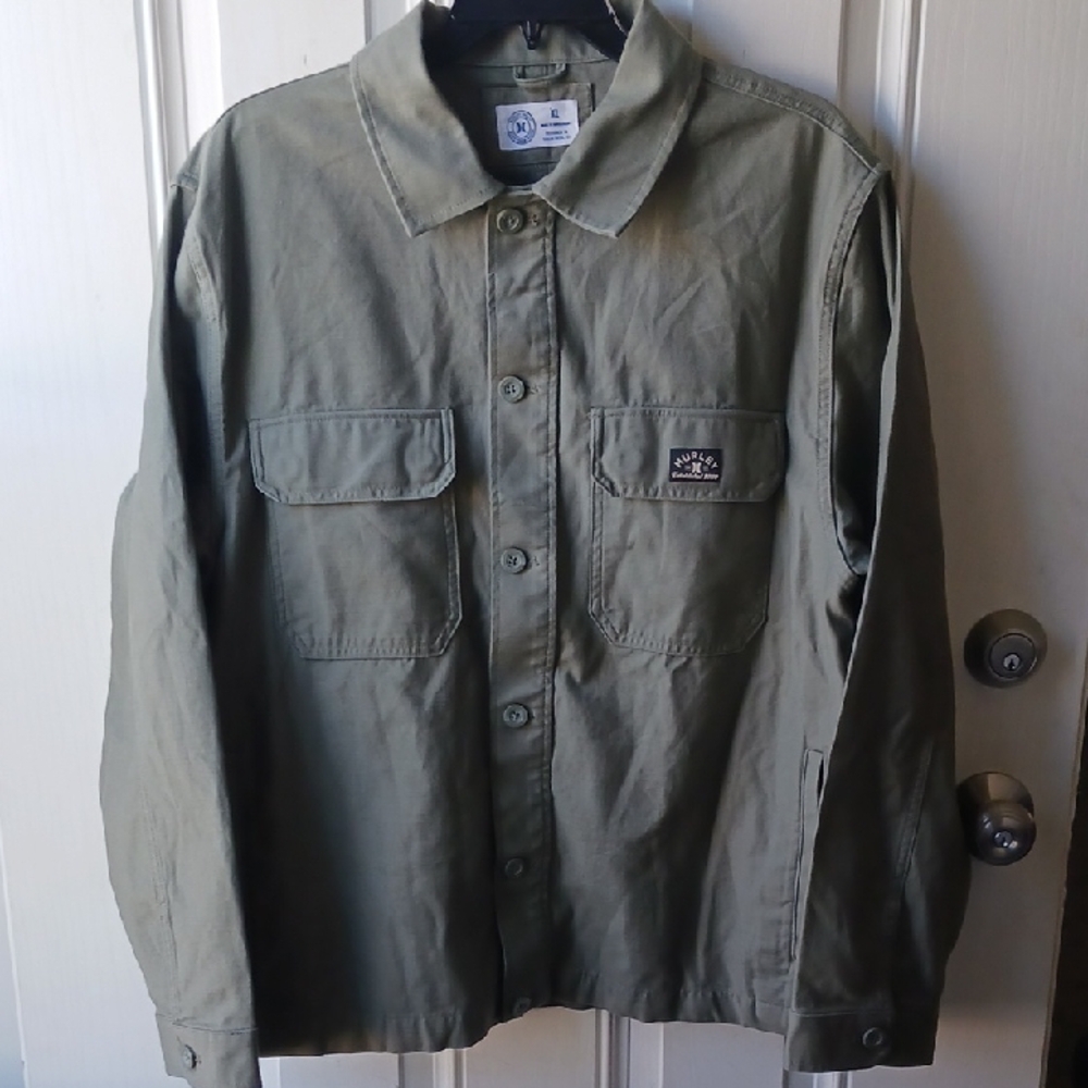 ****Hurley Military-Style Green Field Jacket With 2 Chest Pockets Size XL